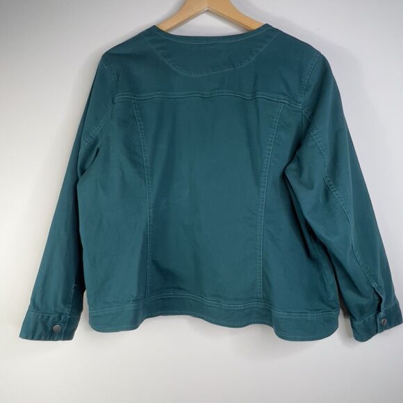 Coldwater Creek Knit Teal Green Denim Zip Up Jacket Plus 3X Pockets - Picture 2 of 9